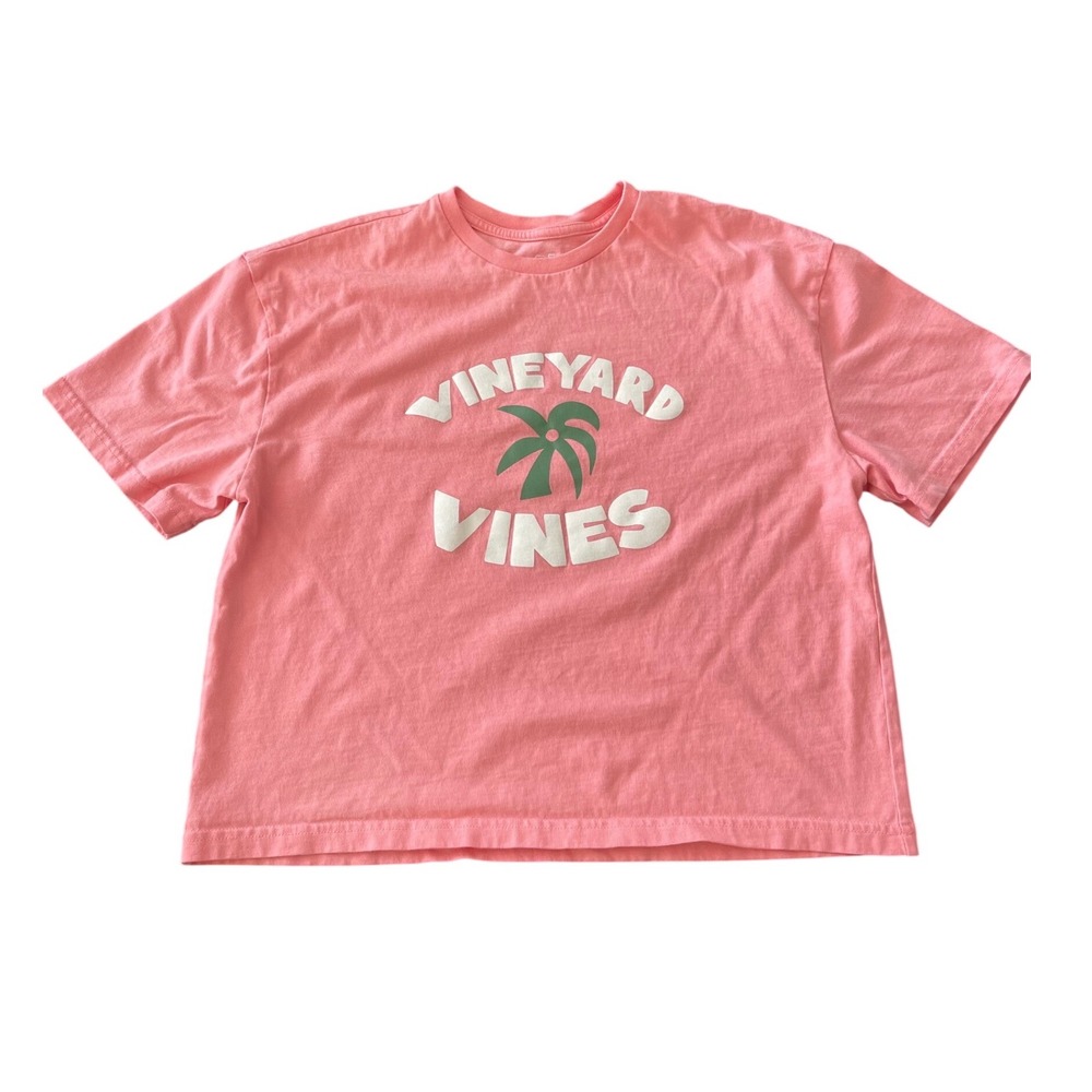 Vineyard Vines Pink Palm Tree Graphic Cropped T-Shirt Womens Medium